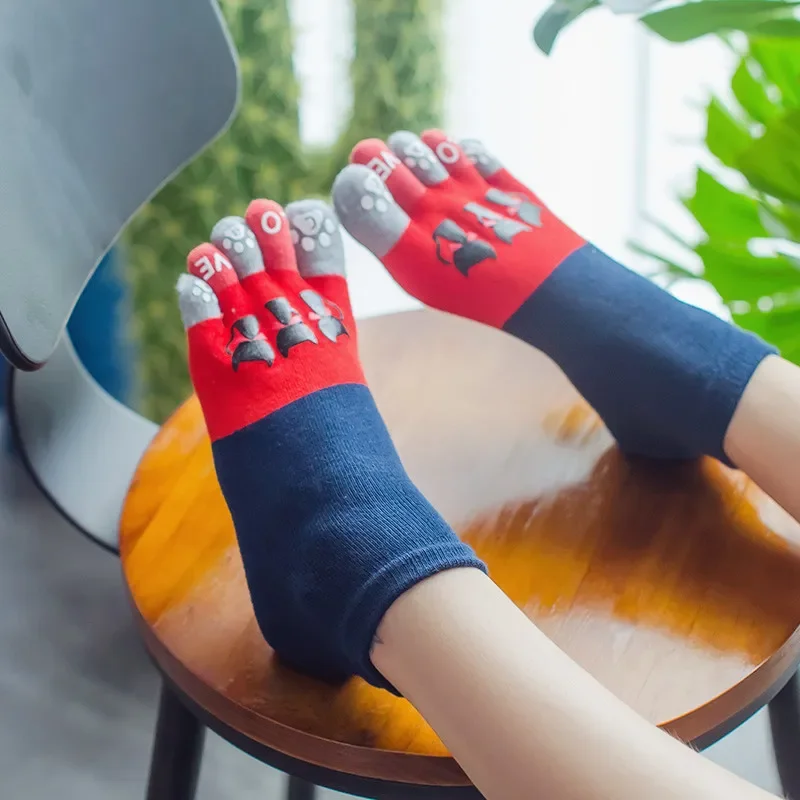 4 Pairs High-quality Toe Cute Cartoon Fashion Cotton Short Tube Five Finger Female Socks Sweat Breathable Cat Ankle Womens Socks