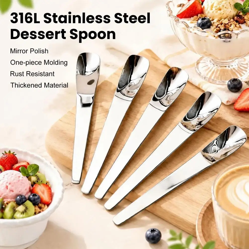316l Stainless Steel Tableware Stainless Steel Dessert Spoon with Long Ergonomic Handle Mirror Polished Spoon for Ice for Tall