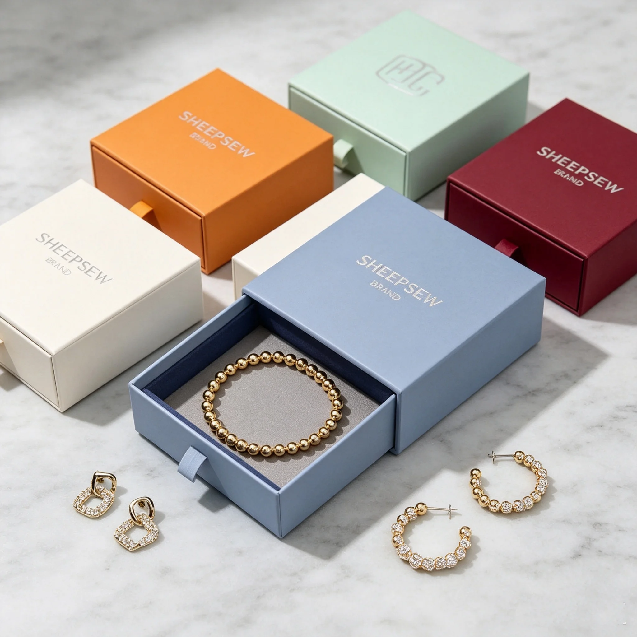 50pcs Sheepsew Custom Jewelry Earrings Recyclable Rigid Paperboard Ring Boxes Small Bracelet Gift Package Gift Box With Logo