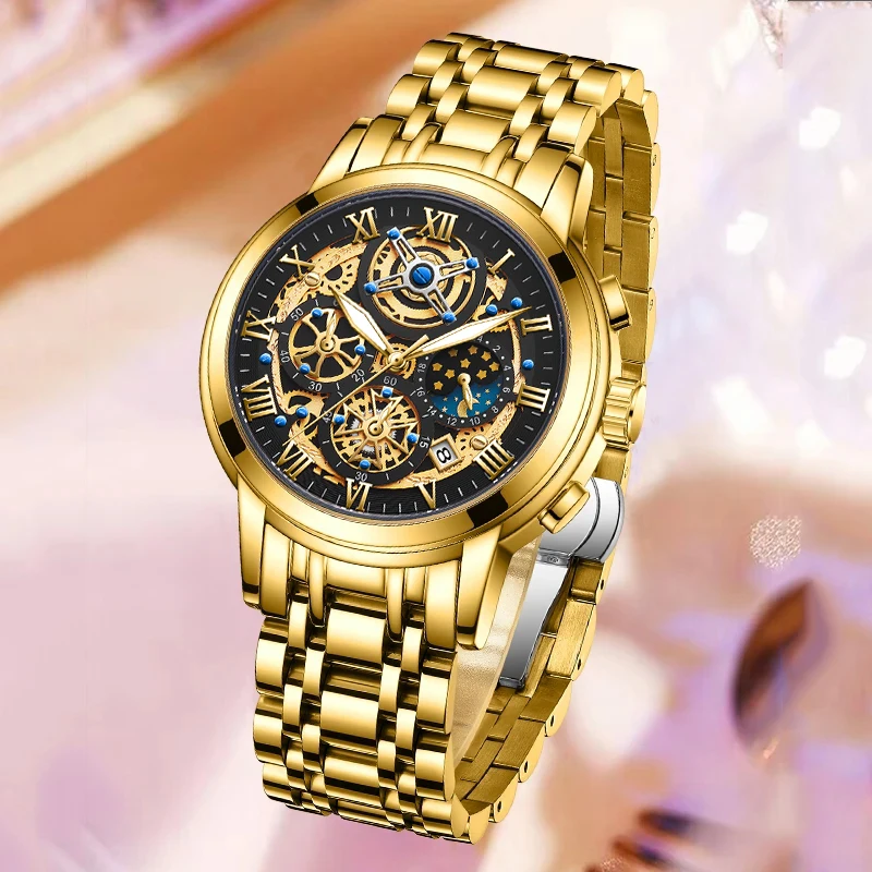 LIGE 2024 New Fashion Gold Women Watch Top Brand Luxury Waterproof Watches for Women Sport Quartz Chronograph Relogio Feminino