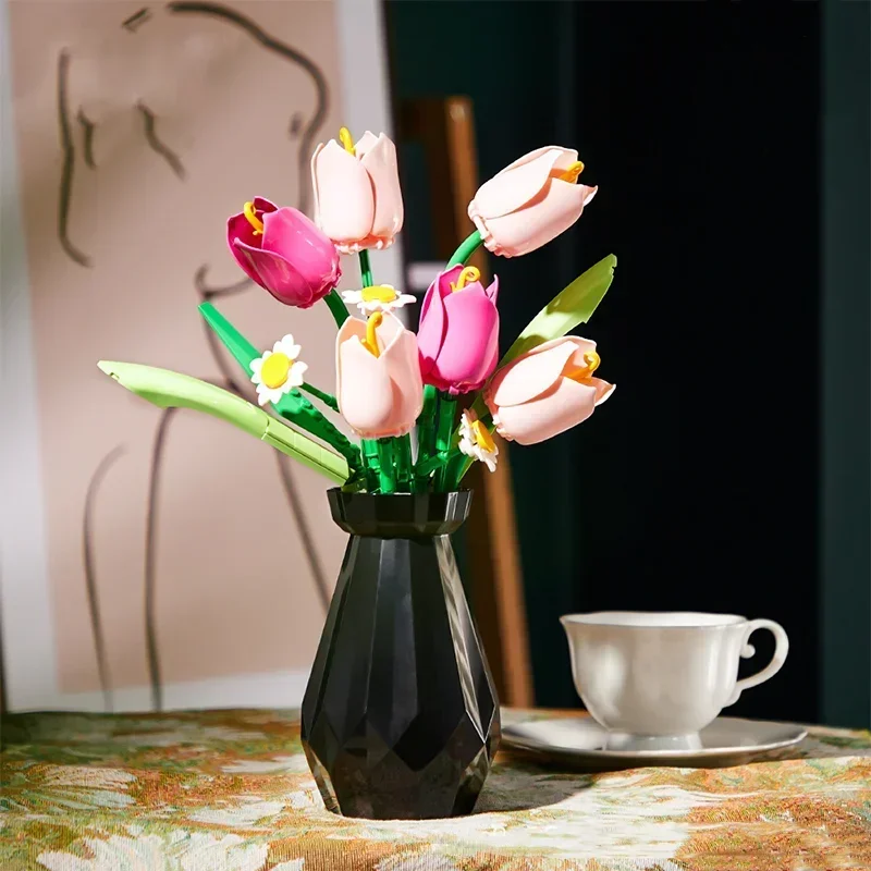 

Rose Tulips Flower Model Building Blocks Set 3D Bouquet Bricks DIY Youths Toys Home Decoration Adult For Girls Holiday Day Gifts