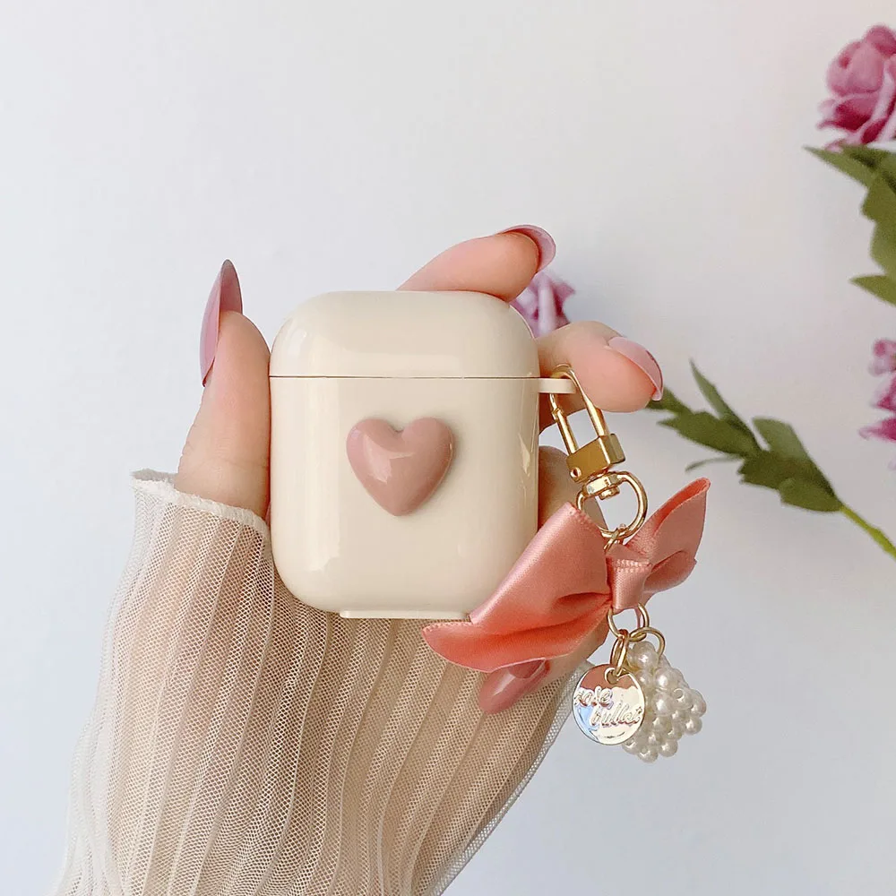Лента-решетчатый бант с жемчужным брелоком для Apple AirPods 2 Pro 3, противоударный чехол для наушников 3-го поколения для AirPods 4