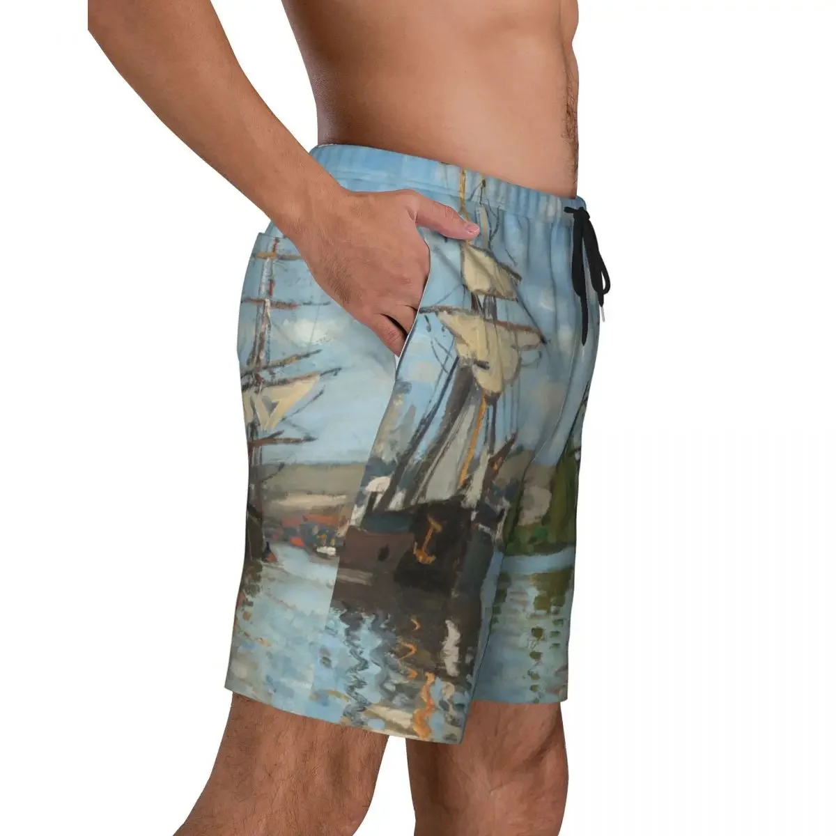 Ships Riding On The Seine At Rouen By Claude Boardshorts Quick Dry Board Shorts French Art Swim Trunks Print Bathing Suits