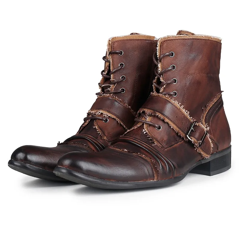 

Full Grain Leather Retro Casual Ankle Boots Men's Motorcycle Wear-resistanGenuine Leather Work Chelsea Outdoor High Top Shoes