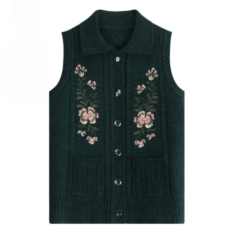 ربيع الخريف سترة مطرزة المرأة نمط عادية فضفاضة تناسب خزانة الجدة حجم كبير سترة مشغولة من الصوف وصول جديد