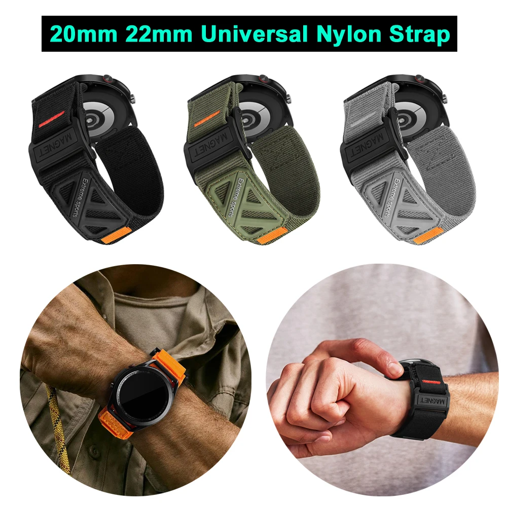 

Magnetic Buckle Nylon Strap 20mm 22mm Universal Replacement Smart Watch Band for Samsung Galaxy Watch 7/6/5/4 for Apple Watch