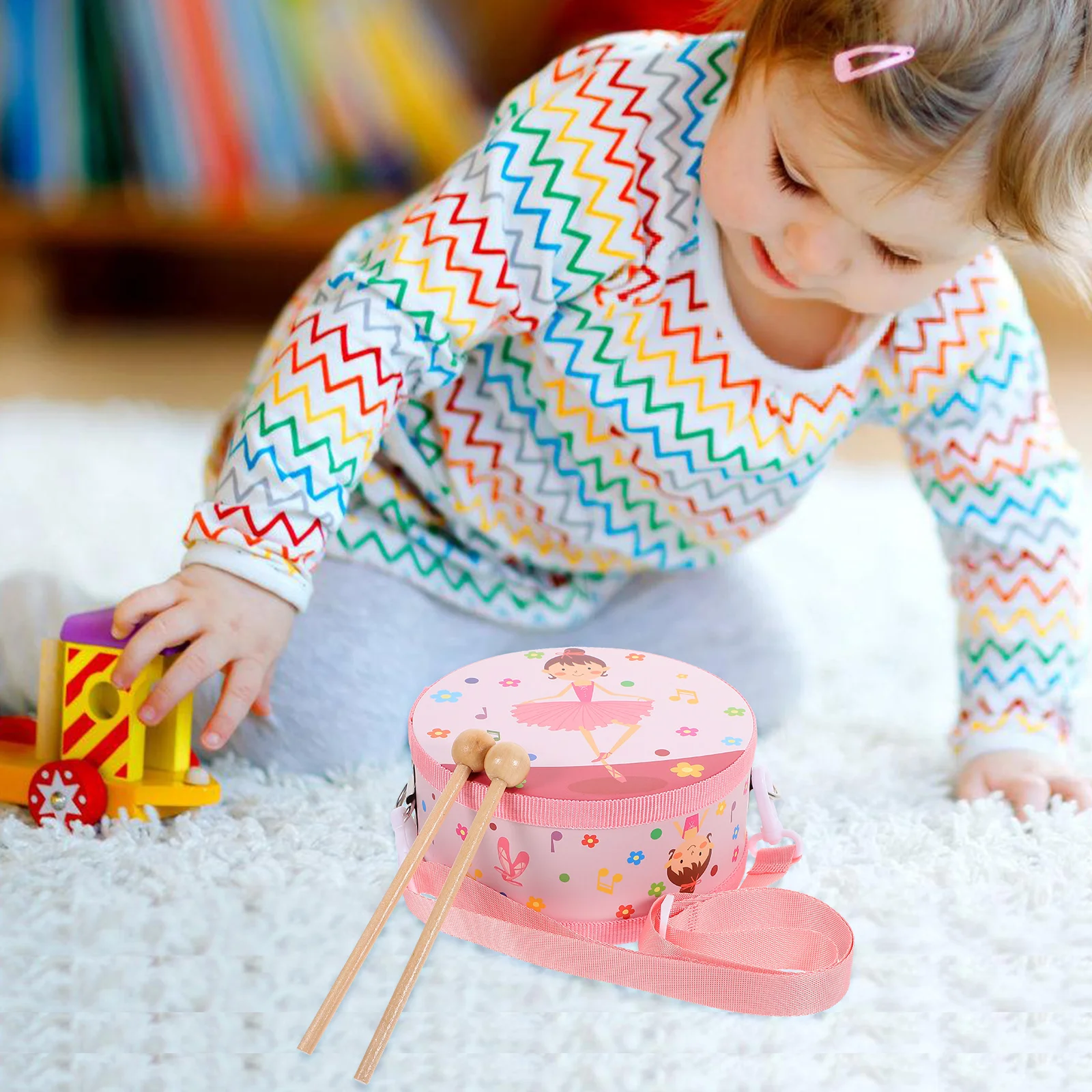 Strumento per batteria per bambini in cartone animato Strumento per batteria in legno per bambini Strumento educativo per bambini Impara strumento a percussione giocattolo musicale