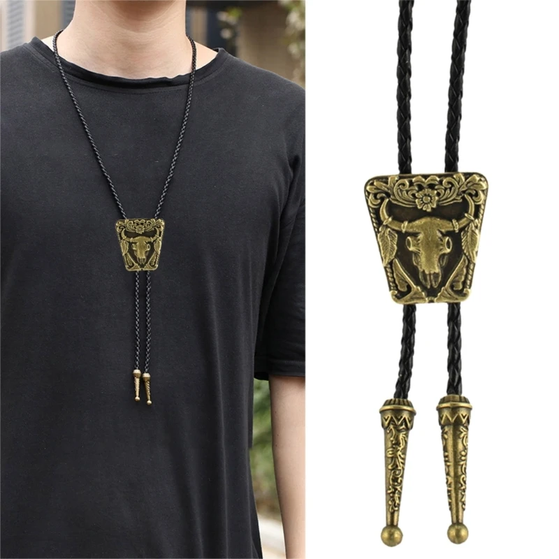 Cowboy Metal Bolo Tie Necktie for Shirt Jeans Western Necklace Braided Shoestring Necktie Bolo Tie