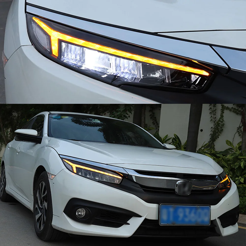 LED DRL Headlight For Honda Civic 10Th Gen 2016-2021 With Star Up Animation Sequential Indicator Front Lamp Assembly