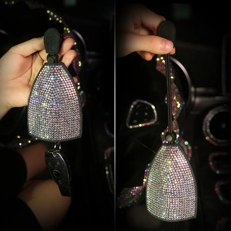 Lujosa bolsa para llaves Universal con diamantes superllamativas para mujer, accesorios para coche, funda para llave de cristal ostentoso, soporte para llavero de coche