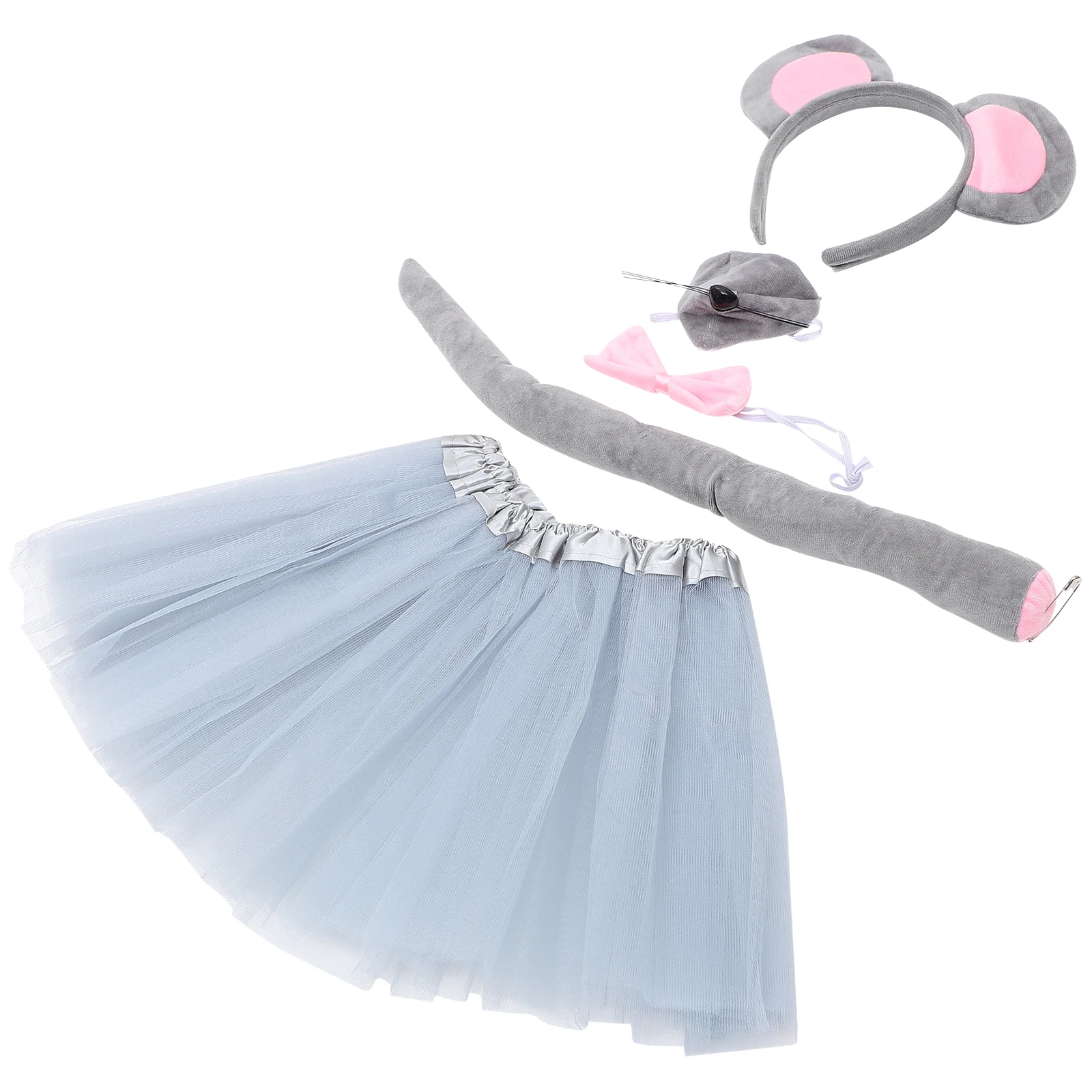 

1 set Animal Headb s Mouse Ears Gray Kids Costumes Halloween Accessories Bow Tie Nose Prop Tail Tulle Skirt Photo Props