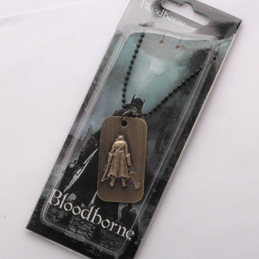 Vintage Blood-Borne Neckalce Hunter with Weapon Engraved Pendant Keychain for Men Boys Fans Key Ring Gifts