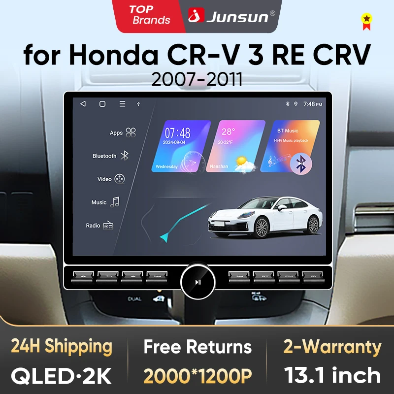 Junsun 13,1″ QLED Wireless CarPlay Android Auto Autoradio für Honda CR-V 3 2007-2011 Intelligente Systeme DSP SWC RDS GPS FM BT