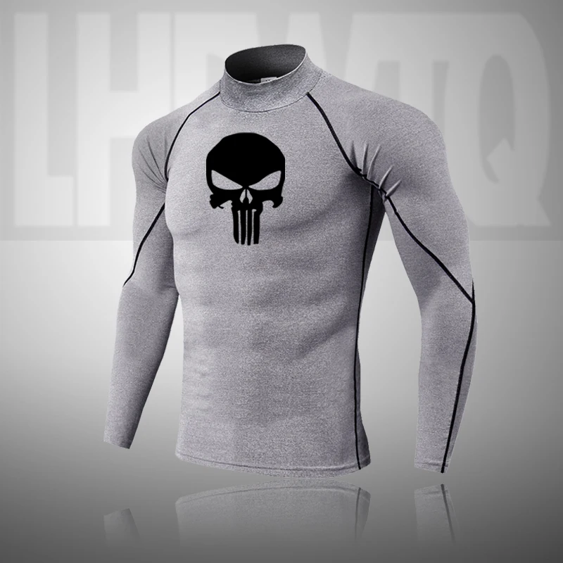 Fall/Winter Slim Thermal Underwear Men's Sport Long-Sleeve Compression Warm Half-high Collar Bottoming Top Pullover T-Shirts