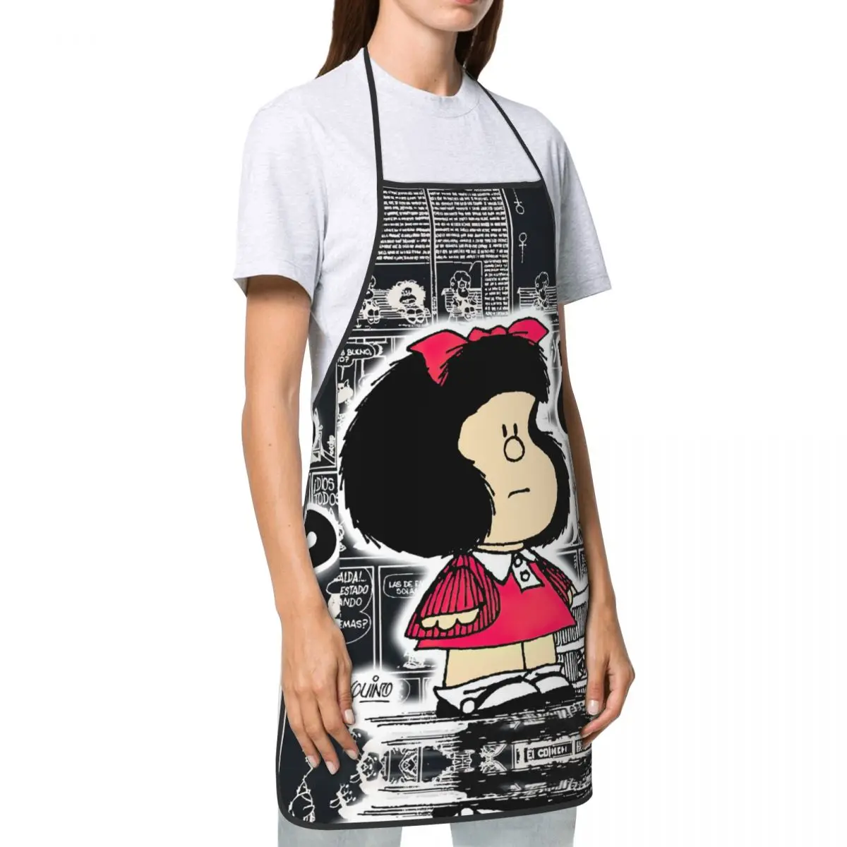 Custom Bib Mang Mafalda Aprons for Men Women Unisex Adult Chef Kitchen Cooking Cartoon Quino Comic Tablier Cuisine Painting