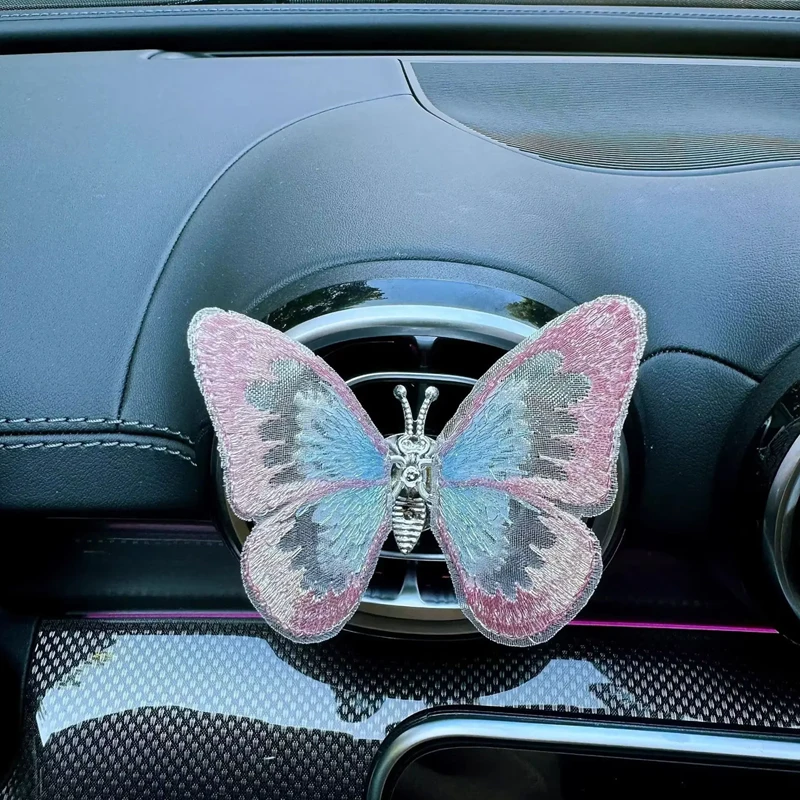 1/3Pcs 3D Moving Butterfly Embroidery Car Interior Decoration Dynamic Swinging Design Center Console Vent Decor Automotive Accessory
