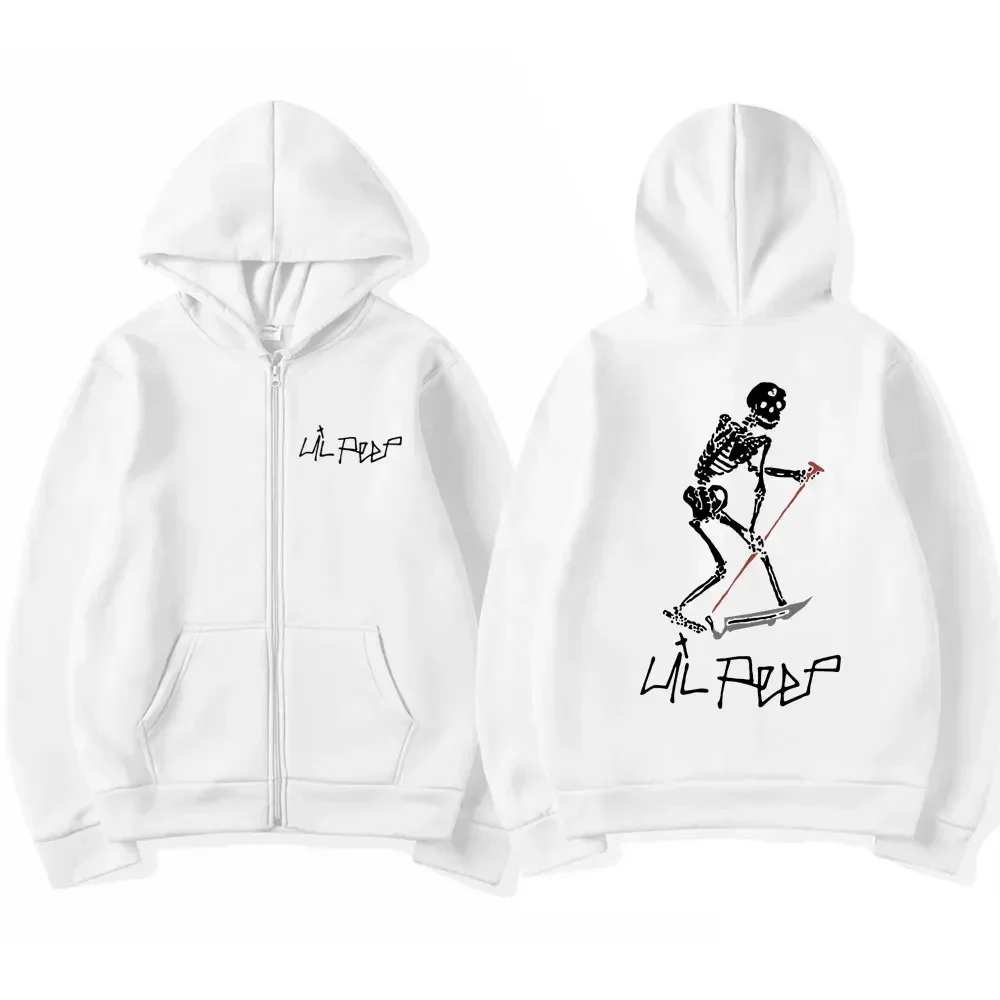 Rapper Lil Peep Same Style Skeleton Print Zip Up Hoodie Men Women Fashion Gothic Oversized Hip Hop Cardigan Streetwear Jackets