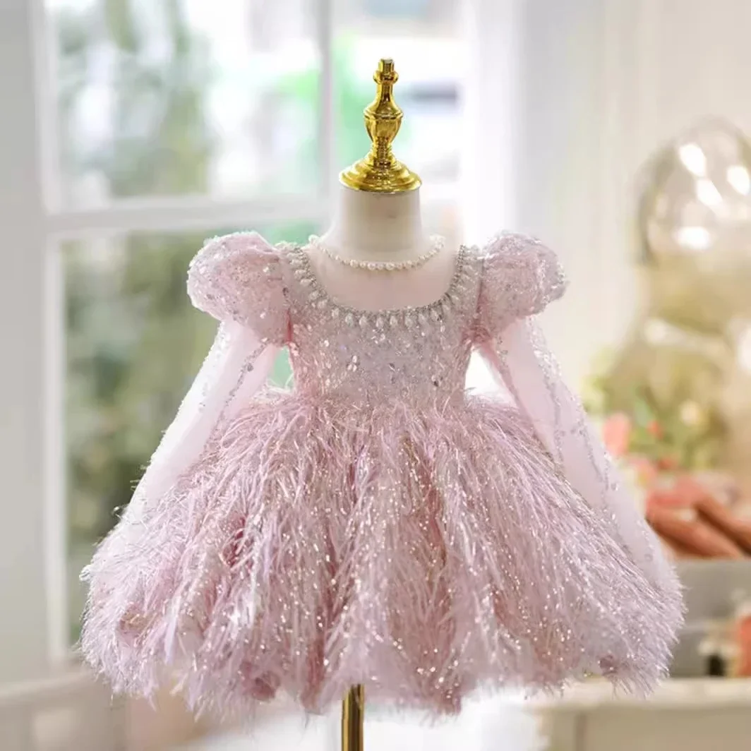 

Festive Dress for Girl Elegant Pink Piano Recitals Toddler Party Clothes Princess Dresses Weddings Birthday Flower Tutu Gown