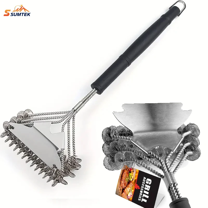 

Grill Brush and Scraper Bristle Free& Scraper - BBQ Brush Triple Helix Design Barbecue Cleaner - for Gas Charcoal Grills Tools