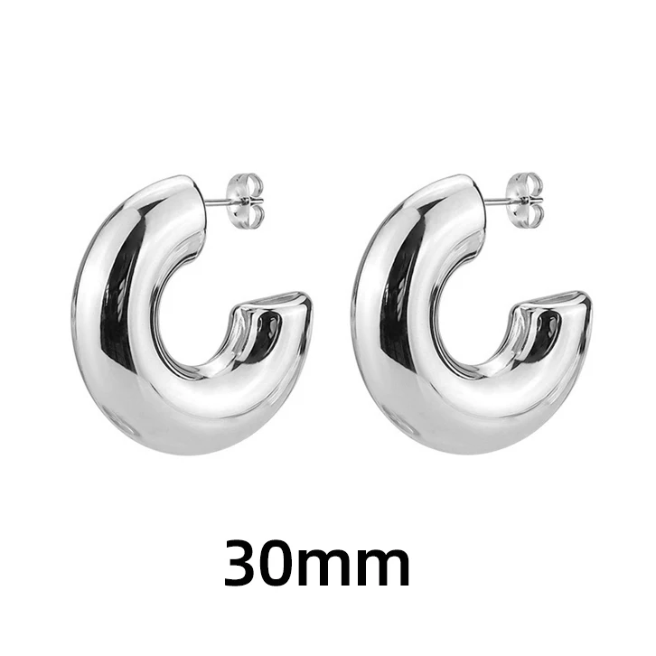 Klassische glatte runde klobige Creolen für Frauen vergoldete Edelstahl C-Form dicke Kreis Ohrringe Modeschmuck