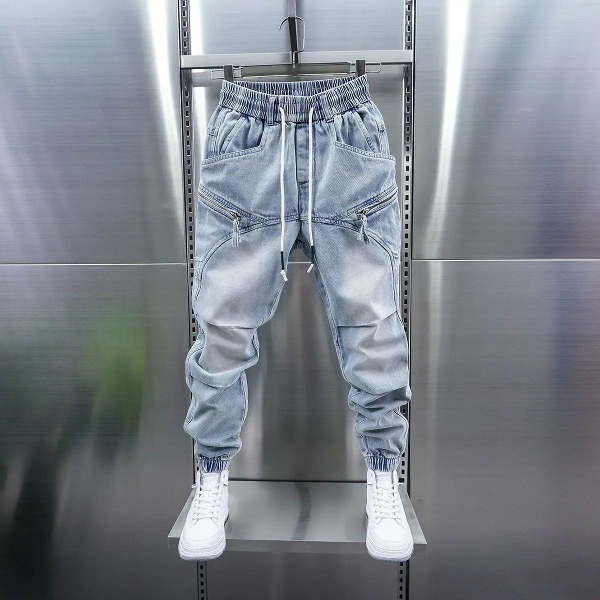 Pantalones vaqueros de calle a la moda, pantalones vaqueros Harem con cremallera fresca, ropa de marca de lujo de alta calidad para hombres