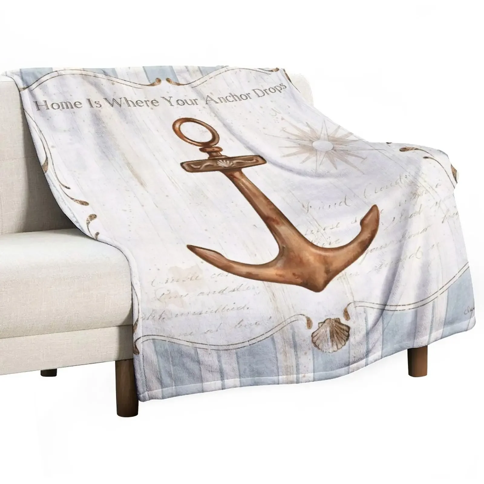 Nautical Sailor Painted Printed Blanket Anchor Plush Bedspread RV Winter Bed Blanket Home Textile Living Room Blanket