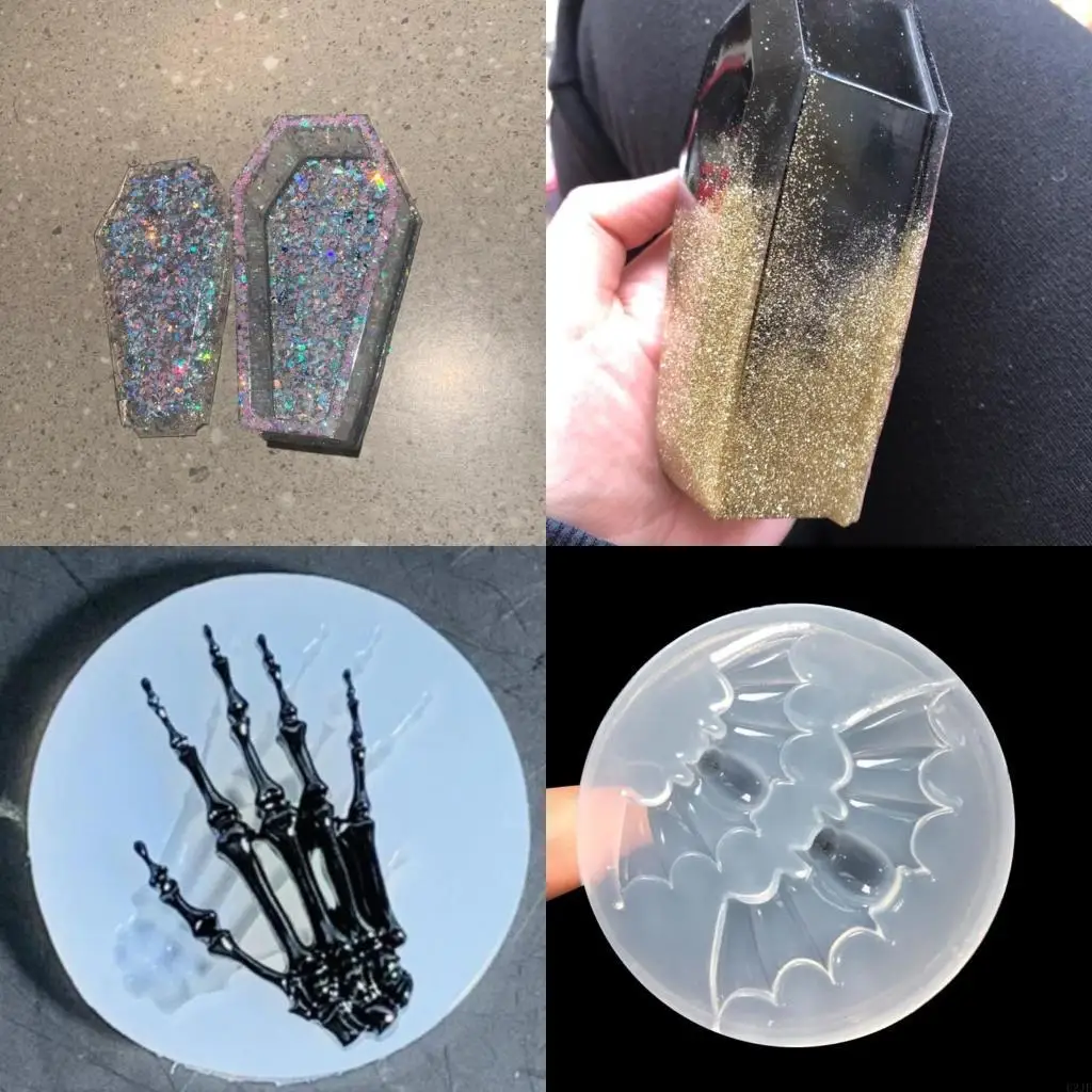 Coffin Box Mould Trinket Bat Owl Skull Hands Epoxy Resin Silicone Molds
