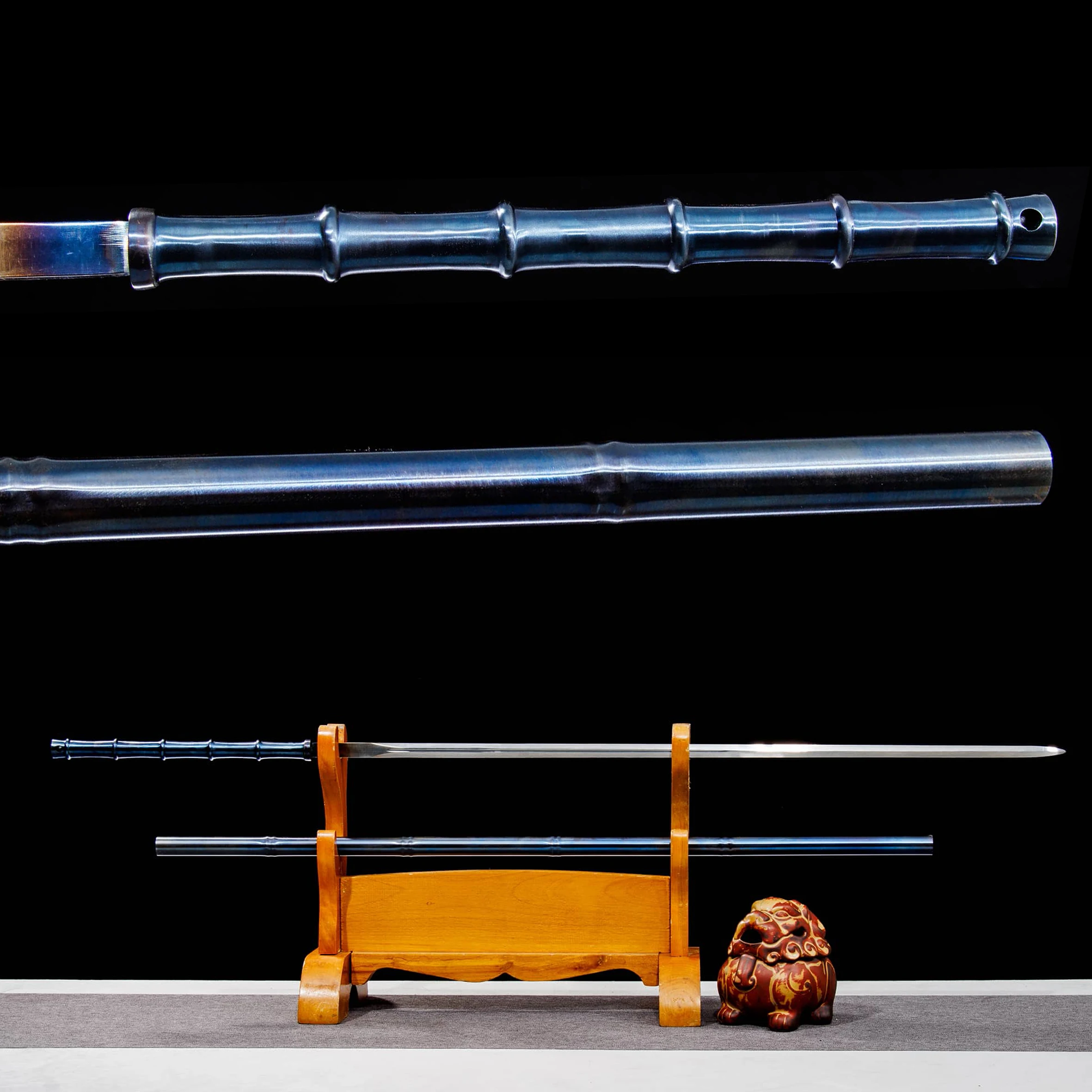 Espada de caña de 105 cm - hoja de acero al manganeso, lista para combate con espada completa, katana de acero para artes marciales ninja con funda saya, no afilada