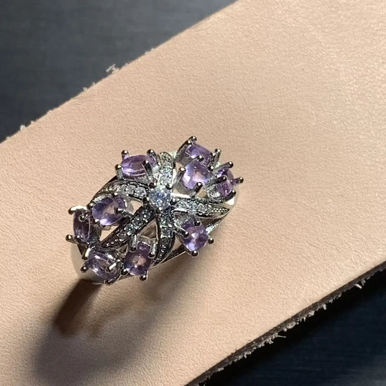 

50 Natural Amethyst Ring Stone Female Handmade Rings Jewelry for Women Gift Purple Flower