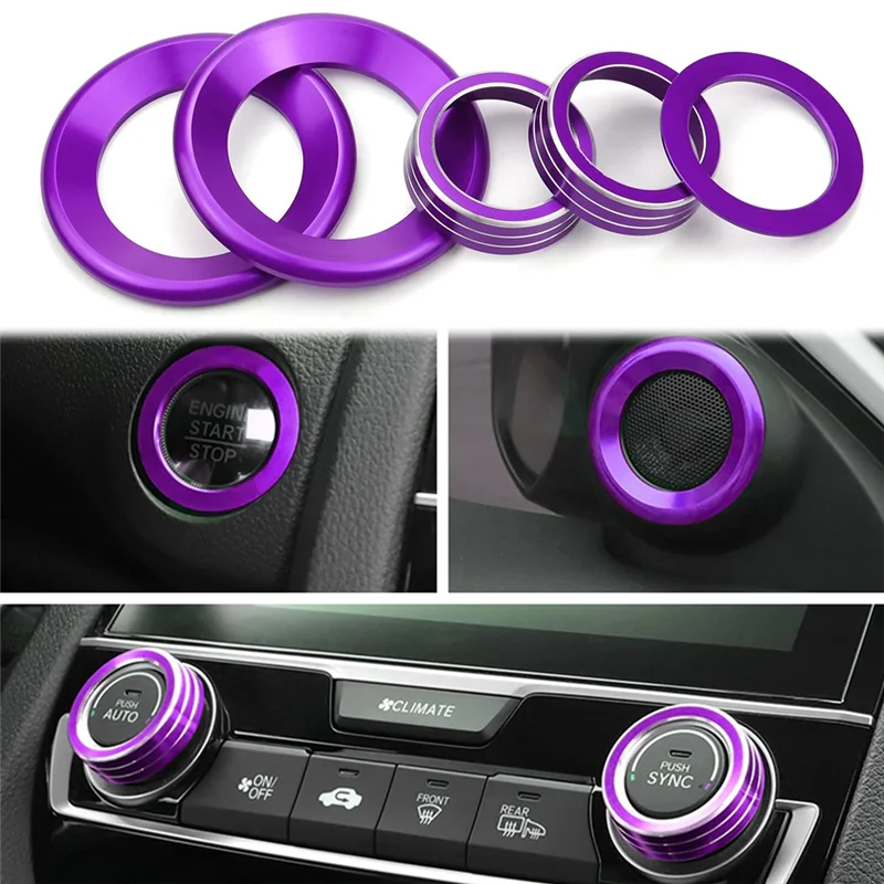 Climate Knob Control Button Trim Cover Engine Push to Stop Button Cover for 2016-2021 (Purple)