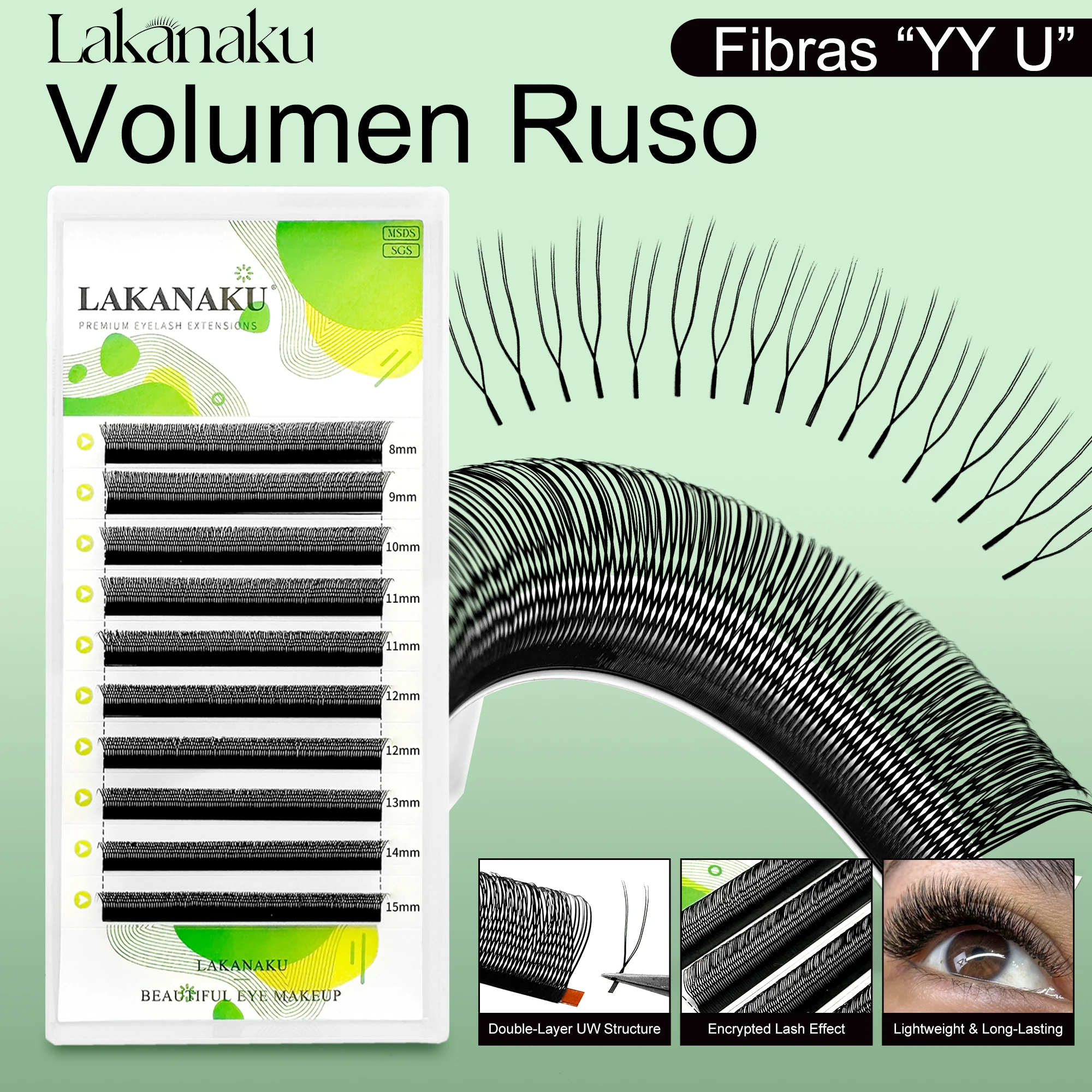 LAKANAKU 2D UU tecnología fibras forma de pestañas U YY cilios para extensión de volumen maquillaje doble punta pestañas paralelas yy Fio u pestañas postizas maquillage