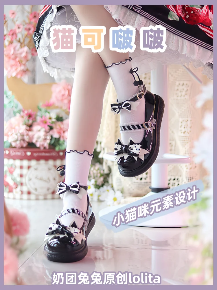 Lolita Original Loli Single Shoes Lolita Japanese Cute Soft Girl Thick Sole Sweet Bow Tie Shoes Kawaii Girl Tea Party