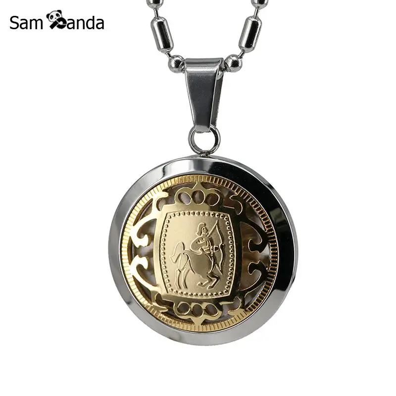 Sam panda oro con incrustaciones del zodiaco suspensión collar símbolo de astrología medalla y 22 "cadena cubana etiquetas Horóscopo