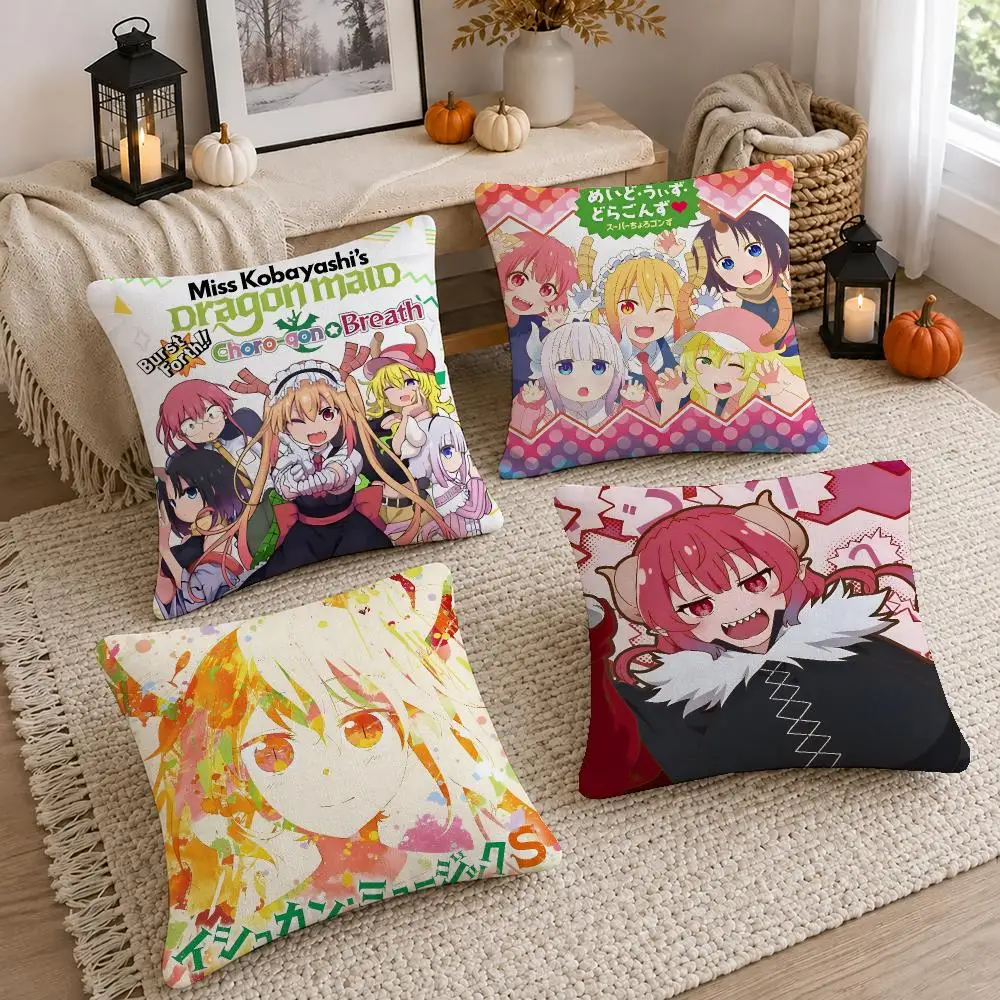 Cute Anime Kobayashi Dragon Cushion Cover Short Plush Pillow Cover, Washable Wrinkle-Resistant for Sofa Bedroom Decor Gift