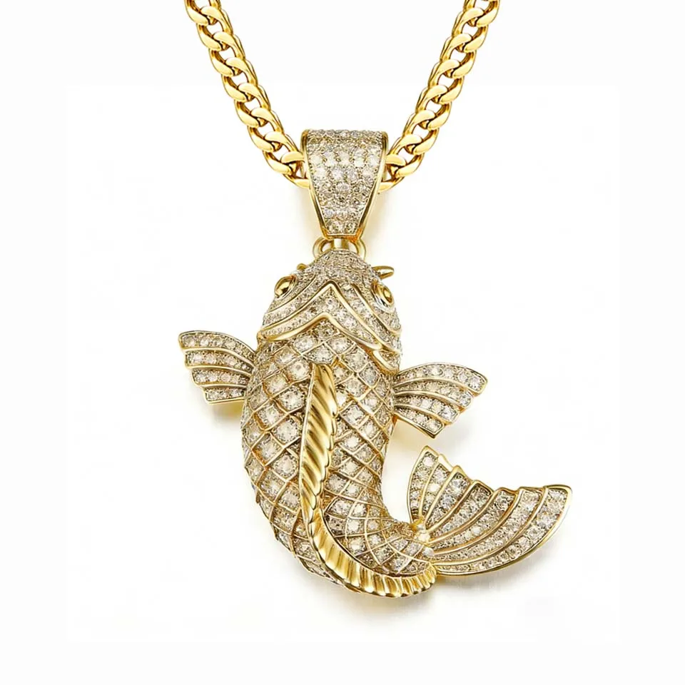 

VANAXIN Iced Out кулон в виде карпа, ожерелье для мужчин и женщин, позолоченные 14 карат талисманы, подарок в виде рыбы, амулет, ювелирные аксессуары, роскошные
