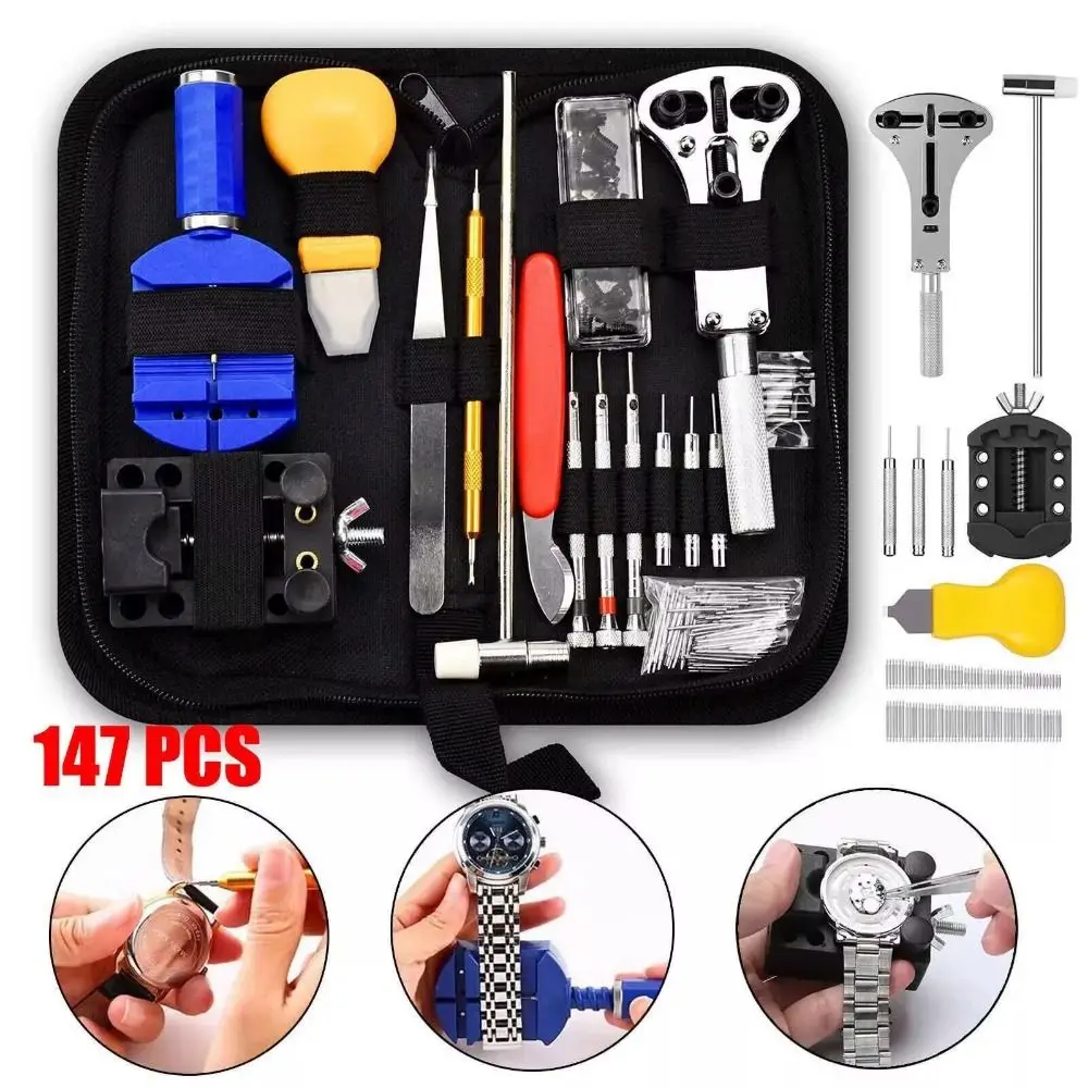 

147Pcs/Set Non-slip Watch Repair Tool Set Precise Household Watch Strap Band Link Pin Plier Durable with Opener Remover Tweezers