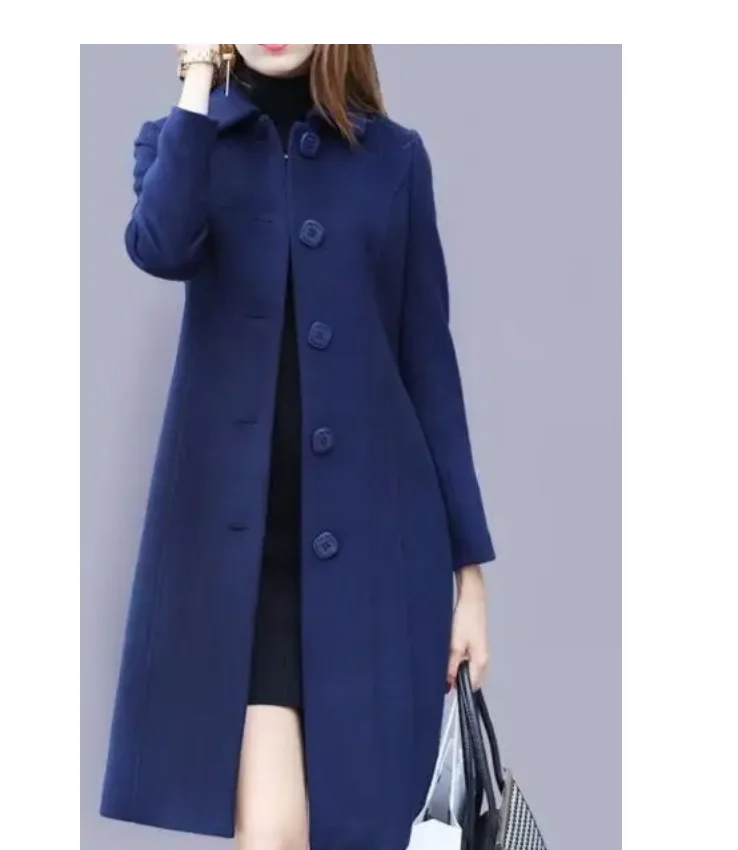 1pcs/lot luxury style New Autumn Winter Mid-Length Single-Breasted Slim Blended Woolen Overcoat Red Blue Black