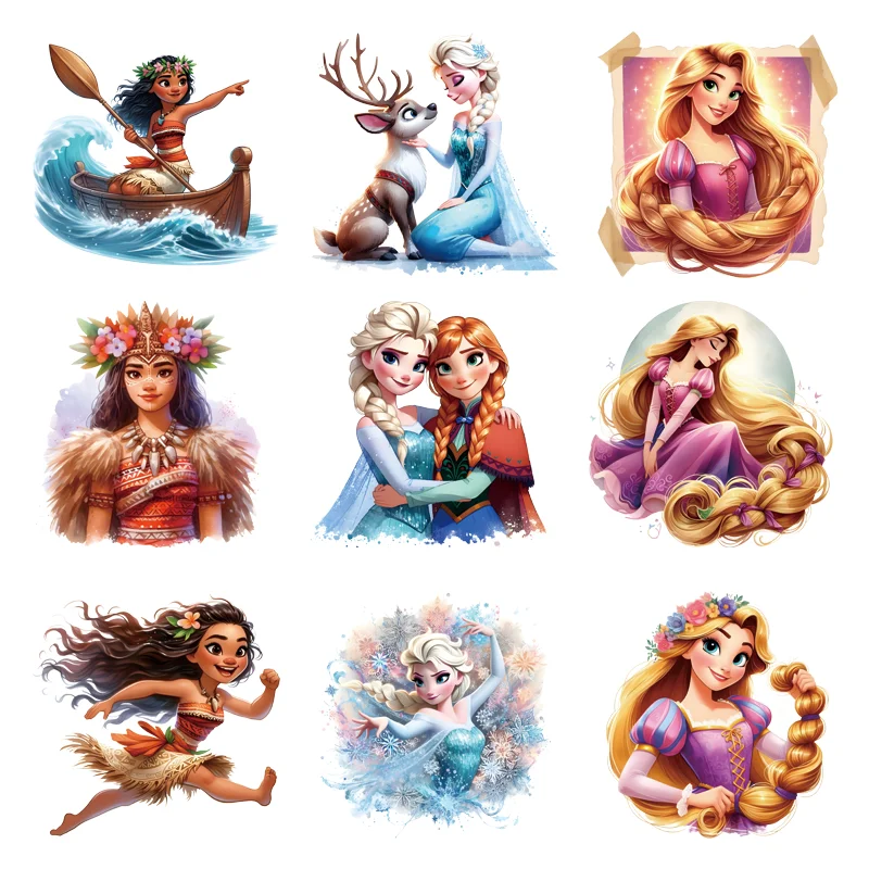 Watercolor Princess Moana and Rapunzel Patch for clothes patches thermocollant Ironing applications Applique for clothes