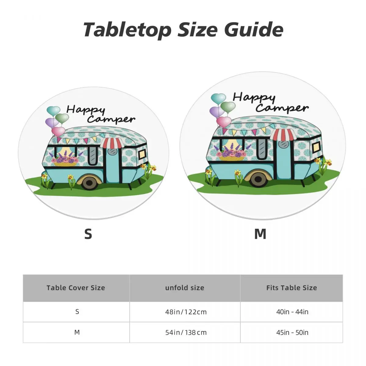 Waterproof Happy Camper Camping Table Cover Elastic Fitted Travel Car Adventure Table Cloth Backed Edge Tablecloth for Dining