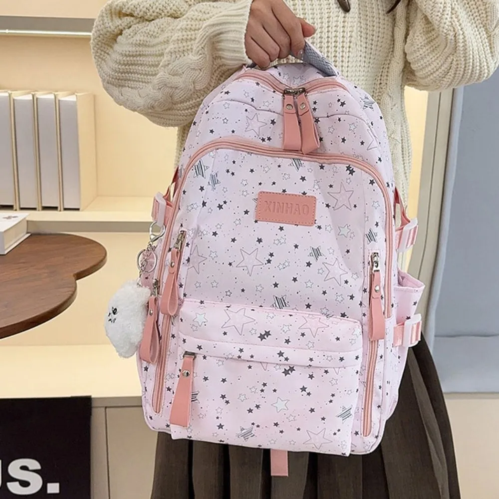 

Casual Print Star Backpack Large Capacity Lightweight Nylon Backpack Korean Style College Style Students School Bag Outdoor