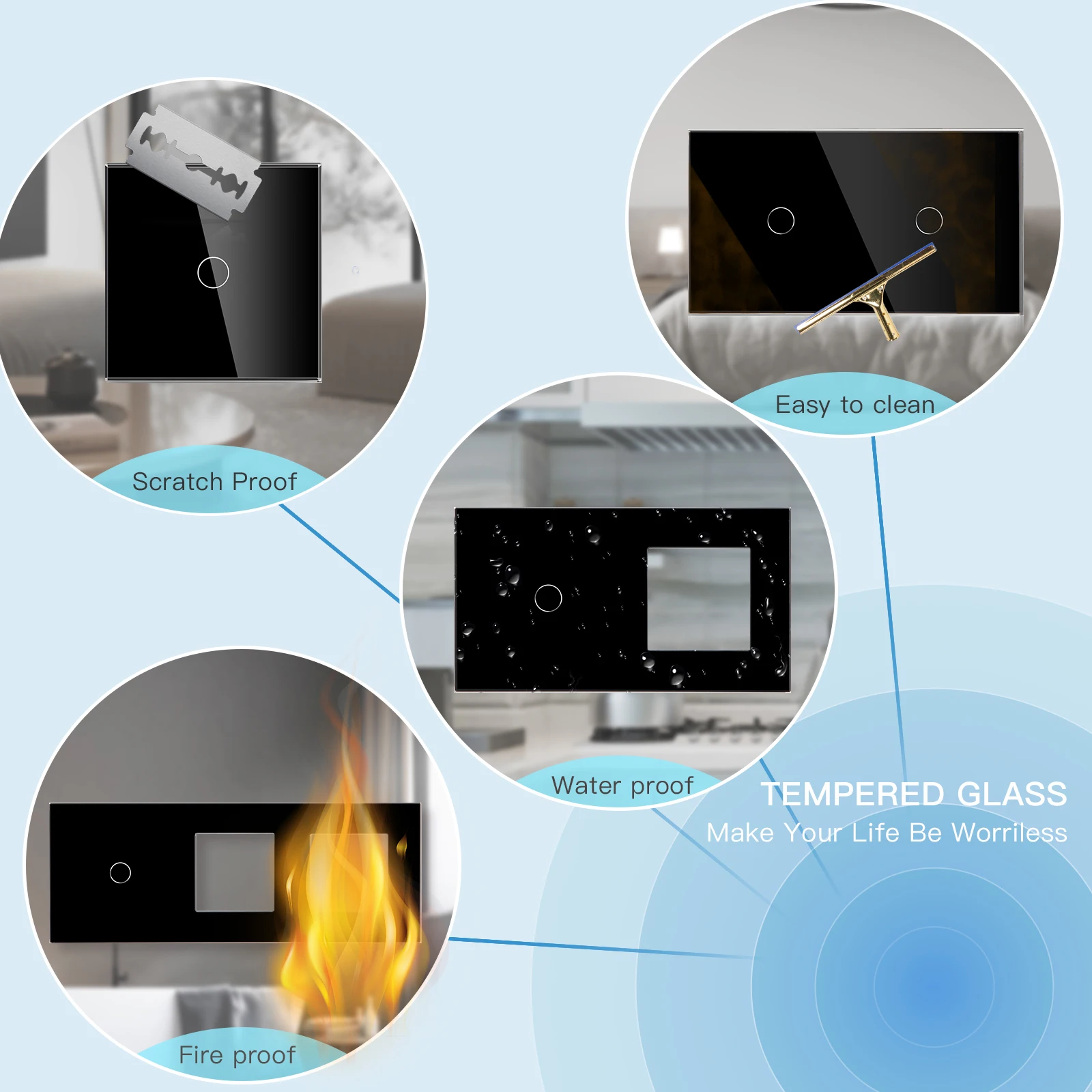BSEED 157mm 1/2/3Gang Crystal Glass Panel For Wall Touch Switch Only Panel With Metal Frame Without Module Free Combination