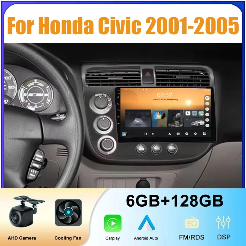 

9'' Android Auto For Honda Civic 2001-2005 Car Radio Multimedia Player Stereo Tools Wireless Carplay No 2din