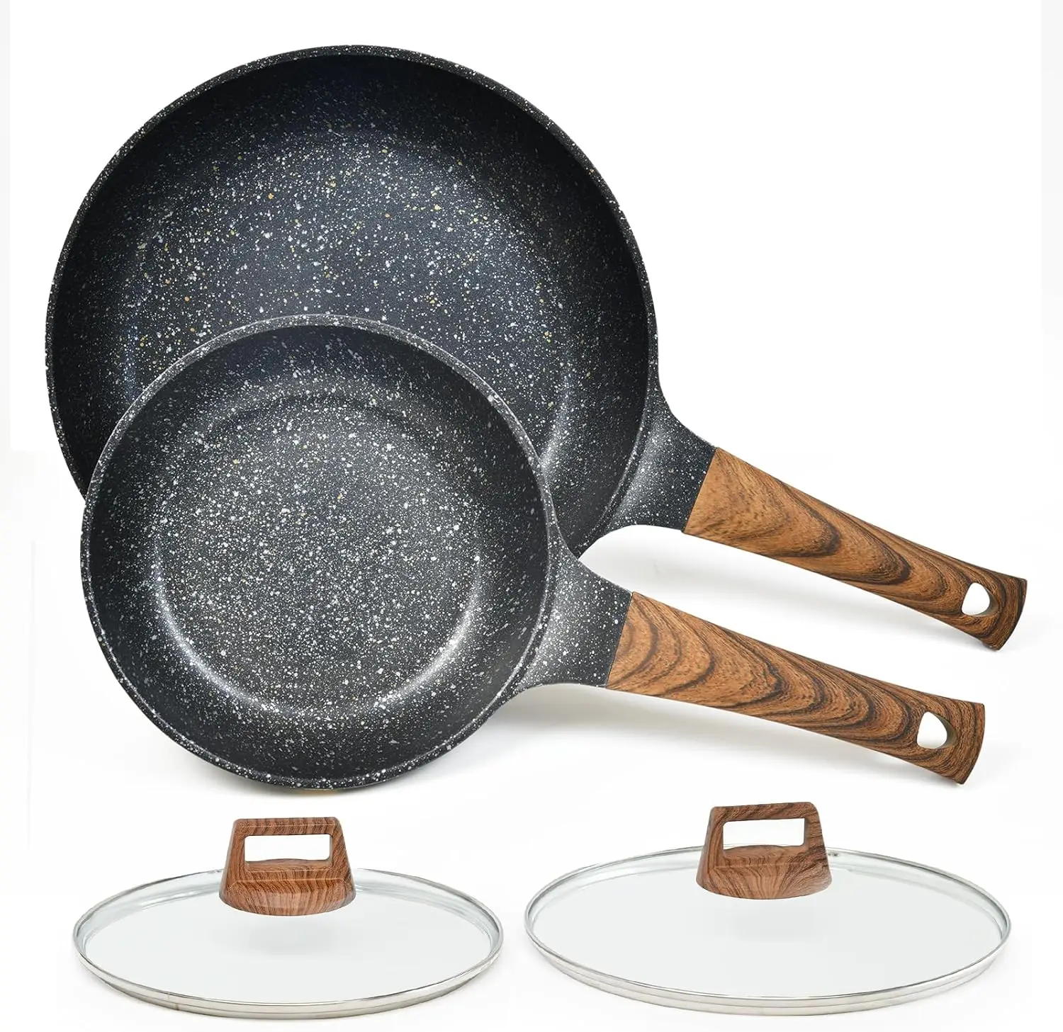 

Nonstick Frying Pans Set with Lid, 10 In 11.5 In Aluminum Granite Coating Chef's Pan, Non Stick Flat Skillet Set with Gl
