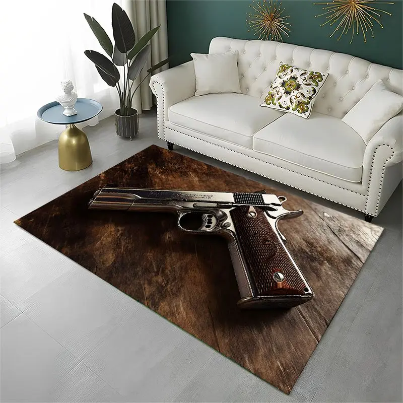 Metal Gun Bullet Military Equipment Pistol Large Area Rug Non-slip Carpet for Bedroom Living Room Sofa Doormat Home Decor Mat