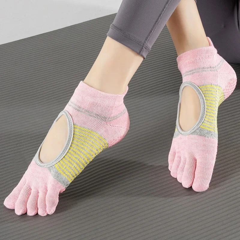 

Five Toes Women Yoga Socks Backless Breathable Cotton Dance Sports Socks Silicone Anti-slip Indoor Workout Ballet Pilates Socks