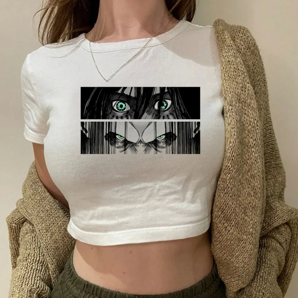 Eren Attack on Titan Shingeki No Kyojin crop top ladies gyaru manga dollette kawaii summer top tees baddie meme anime emo