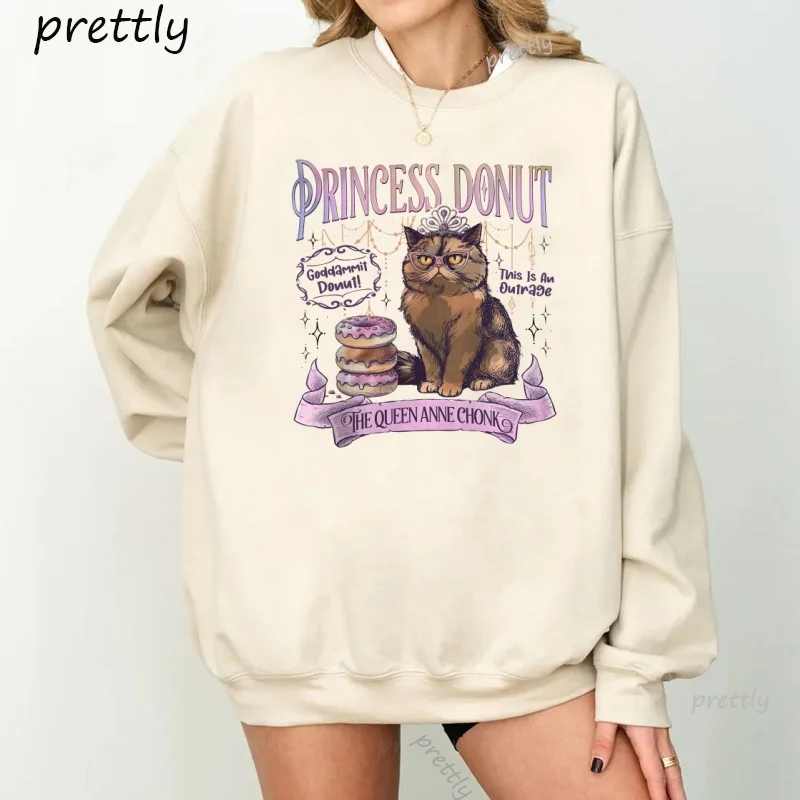 Princess Donut Sweatshirt Men Women Book Lover Graphic Hoodies Bookish Apparel for Book Lovers Clothes Long Sleeve Pullover Top