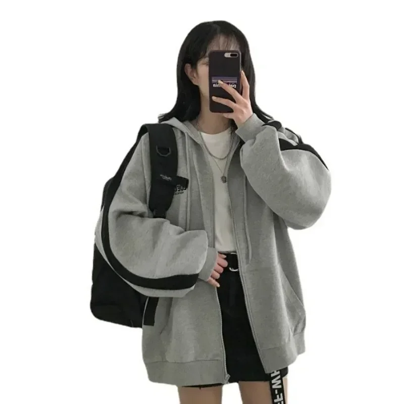 Y2k Women Casual Oversized Sweatshirt Female Streetwear Hooded Coats Pocket Loose Zip Up Harajuku Hoodies Female Zipper Jacket