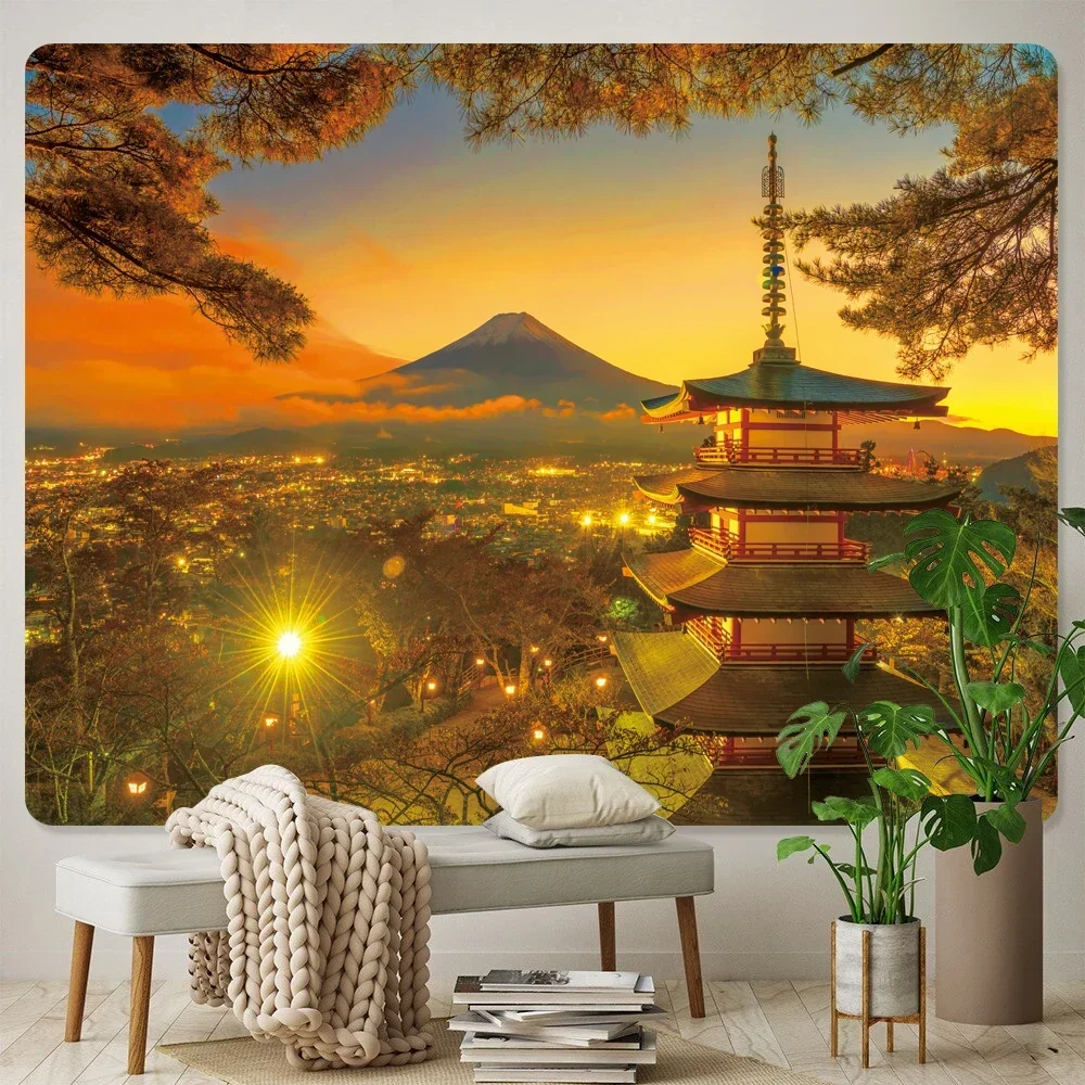 Cherry Blossom Mount Fuji Japanese Style Home Decor Tapestry Mandala Bohemian Decoration Psychedelic Scene Wall Mount Yoga Mat