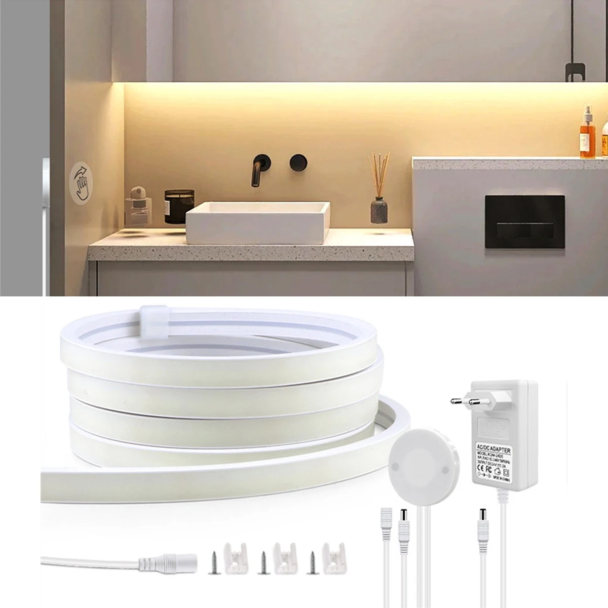 24V High Brightness Led Neon Strip Light Under Cabinet COB Tape with Penetrable Wood Touch Switch Dimmer Kitchen Closet Lighting